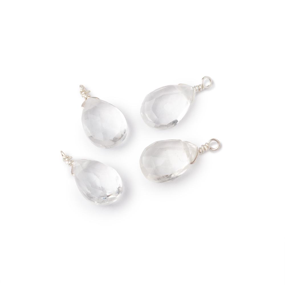 Set of 4 Silver Wire Wrapped 9x6mm Crystal Quartz Faceted Pear Focals (ONLINE ORDER ONLY)