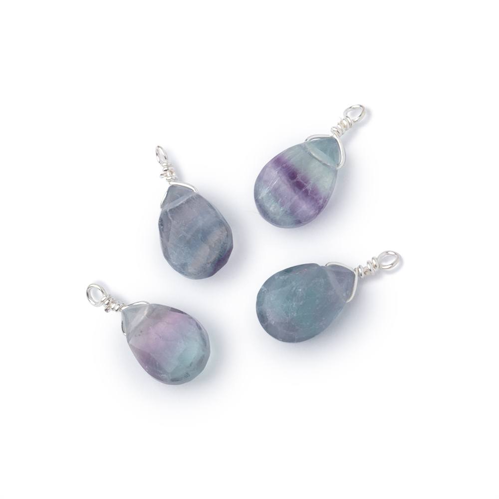 Set of 4 Silver Wire Wrapped 9x6mm Fluorite Faceted Pear Focals (ONLINE ORDER ONLY)