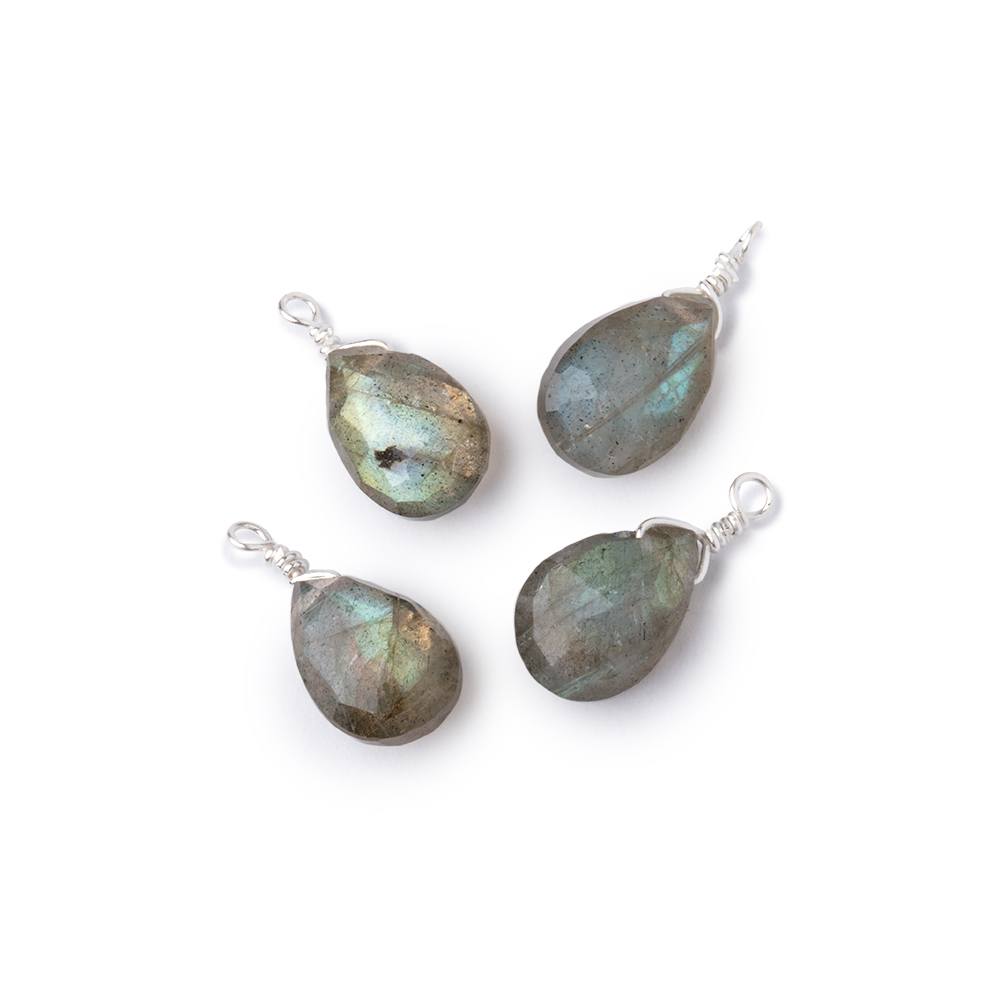 Set of 4 Silver Wire Wrapped 9x6mm Labradorite Faceted Pear Focals (ONLINE ORDER ONLY)