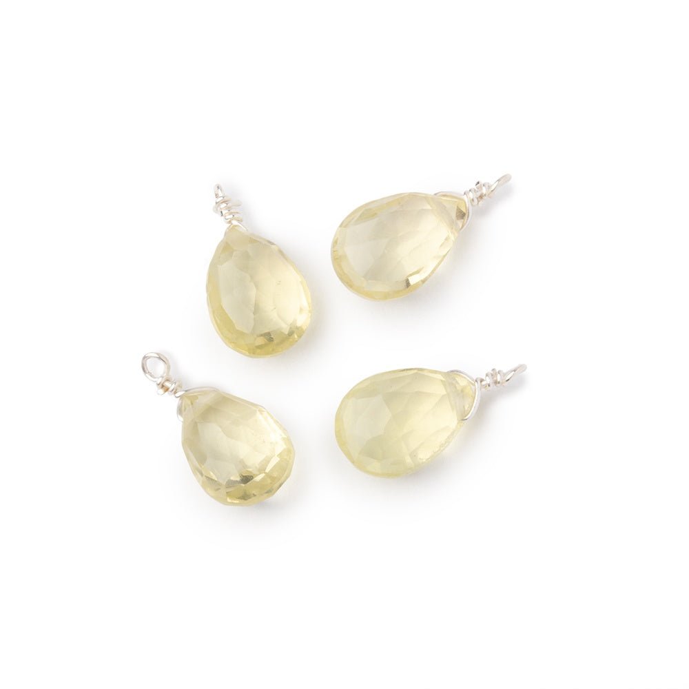 Set of 4 Silver Wire Wrapped 9x6mm Lemon Quartz Faceted Pear Focals (ONLINE ORDER ONLY)