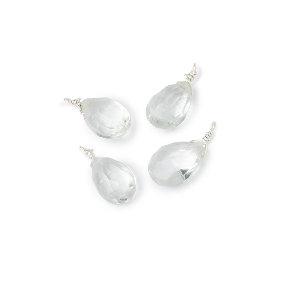 Set of 4 Silver Wire Wrapped 9x6mm Prasiolite Faceted Pear Focals (ONLINE ORDER ONLY)