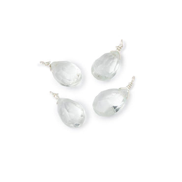 Set of 4 Silver Wire Wrapped 9x6mm Prasiolite Faceted Pear Focals (ONLINE ORDER ONLY)