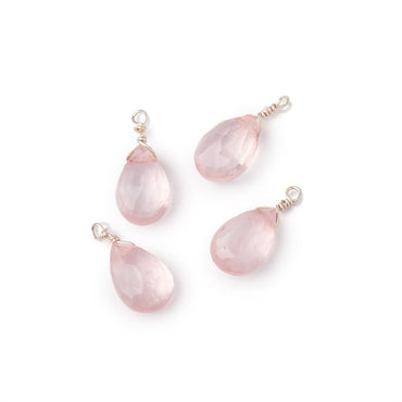 Set of 4 Silver Wire Wrapped 9x6mm Rose Quartz Faceted Pear Focals (ONLINE ORDER ONLY)