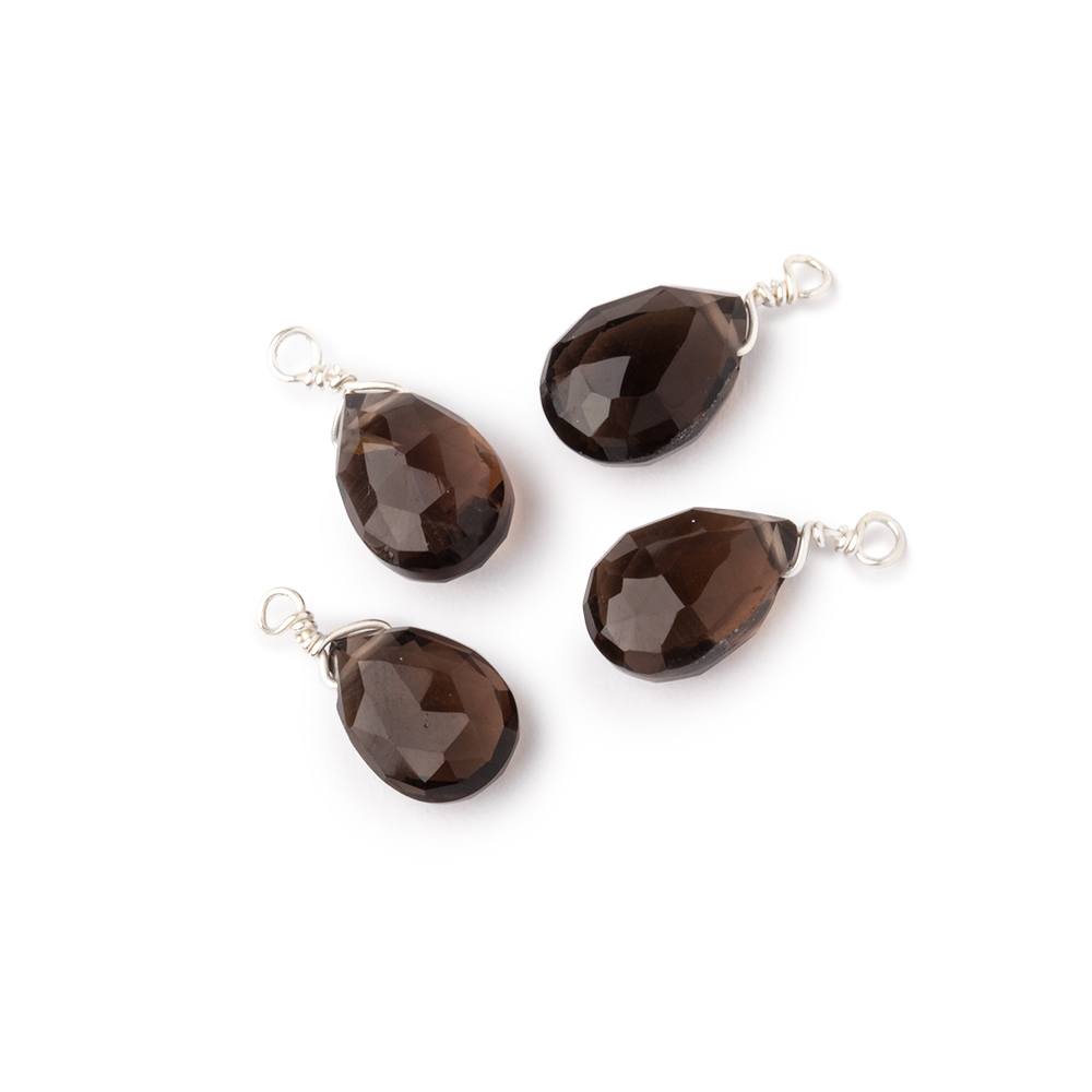Set of 4 Silver Wire Wrapped 9x6mm Smoky Quartz Faceted Pear Focals (ONLINE ORDER ONLY)