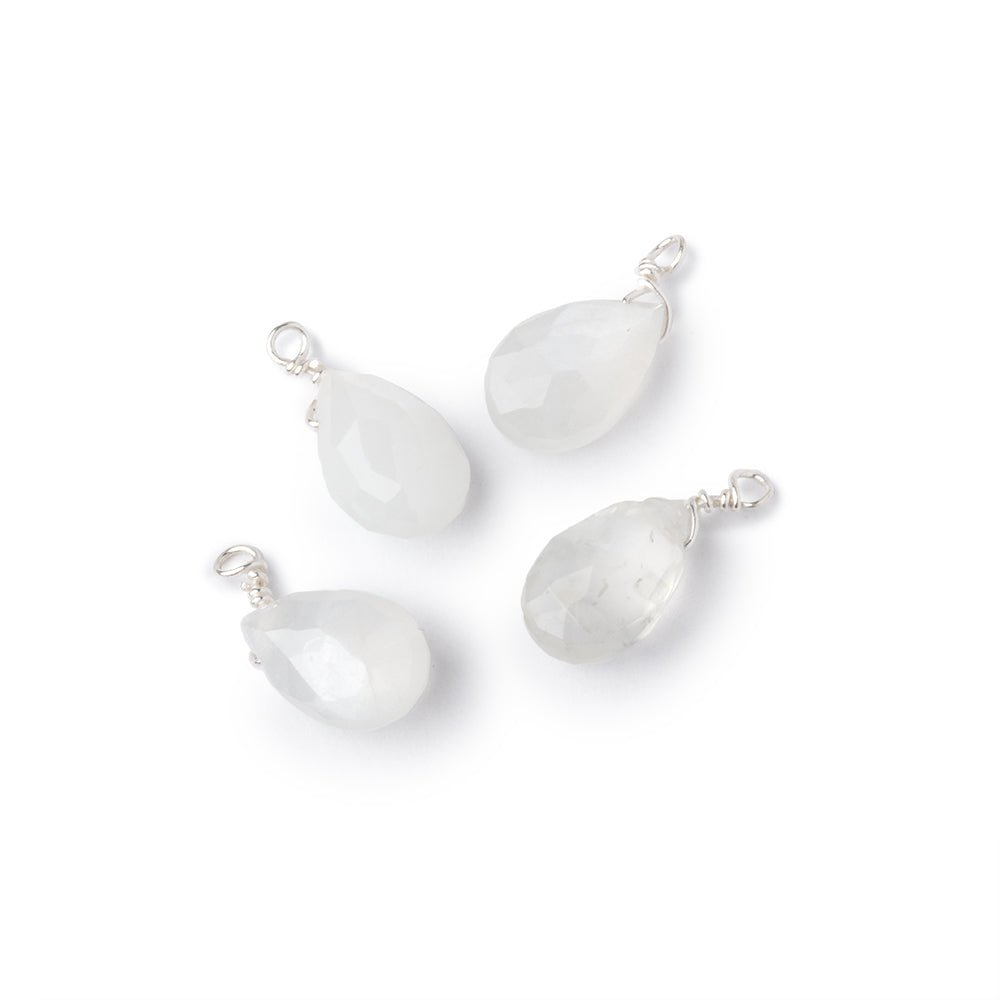 Set of 4 Silver Wire Wrapped 9x6mm White Moonstone Faceted Pear Focals (ONLINE ORDER ONLY)