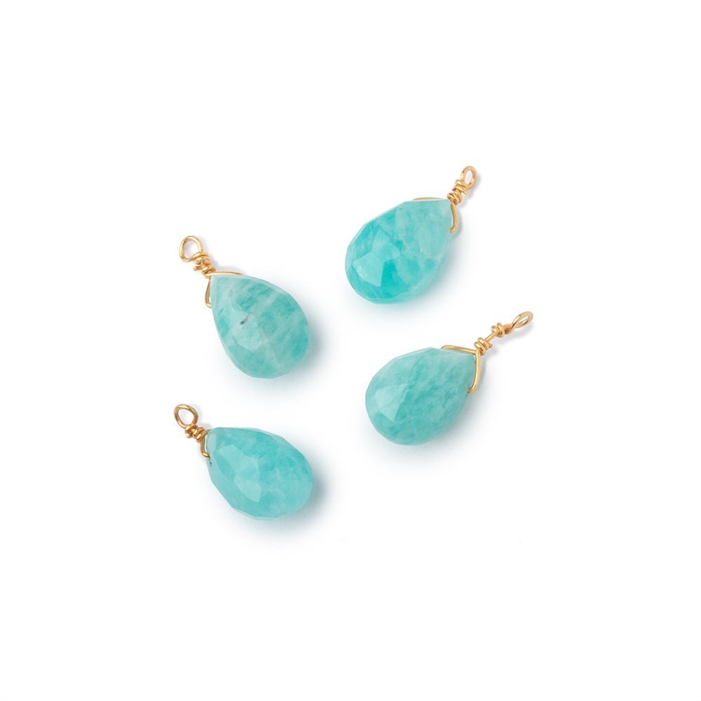 Set of 4 Vermeil Wire Wrapped 9x6mm Amazonite Faceted Pear Focals (ONLINE ORDER ONLY)