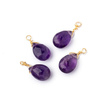Set of 4 Vermeil Wire Wrapped 9x6mm Amethyst Faceted Pear Focals (ONLINE ORDER ONLY)