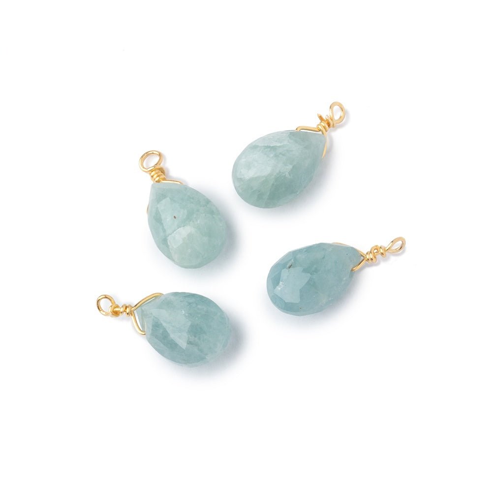 Set of 4 Vermeil Wire Wrapped 9x6mm Aquamarine Faceted Pear Focals (ONLINE ORDER ONLY)