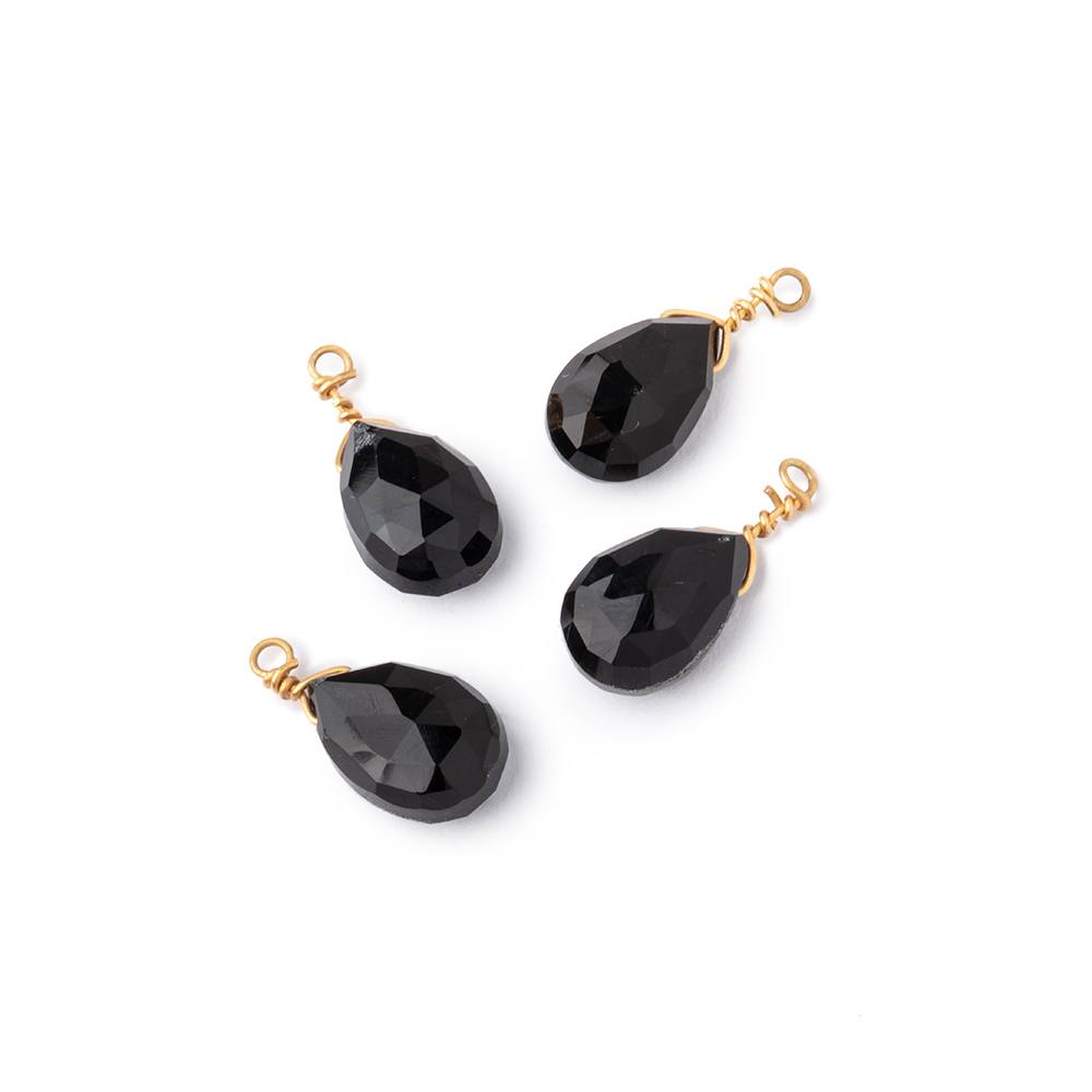 Set of 4 Vermeil Wire Wrapped 9x6mm Black Chalcedony Faceted Pear Focals (ONLINE ORDER ONLY)