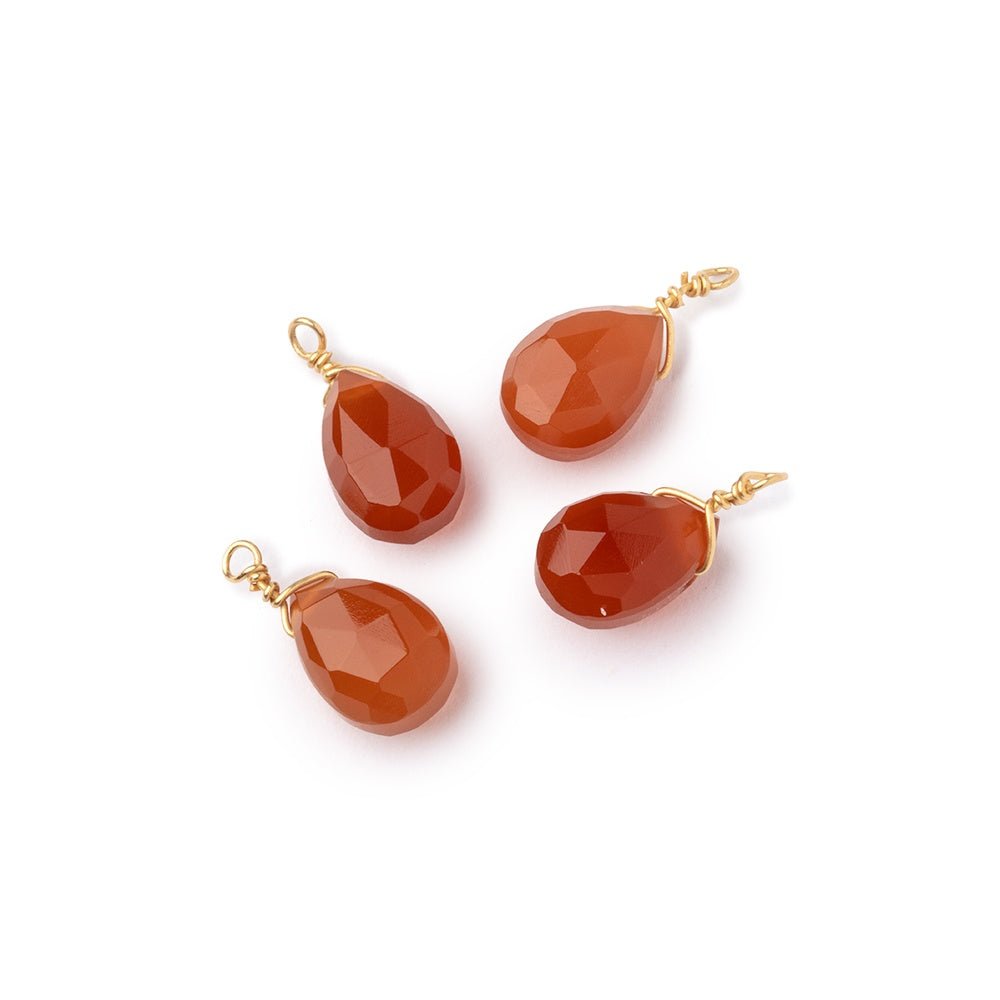 Set of 4 Vermeil Wire Wrapped 9x6mm Carnelian Faceted Pear Focals (ONLINE ORDER ONLY)