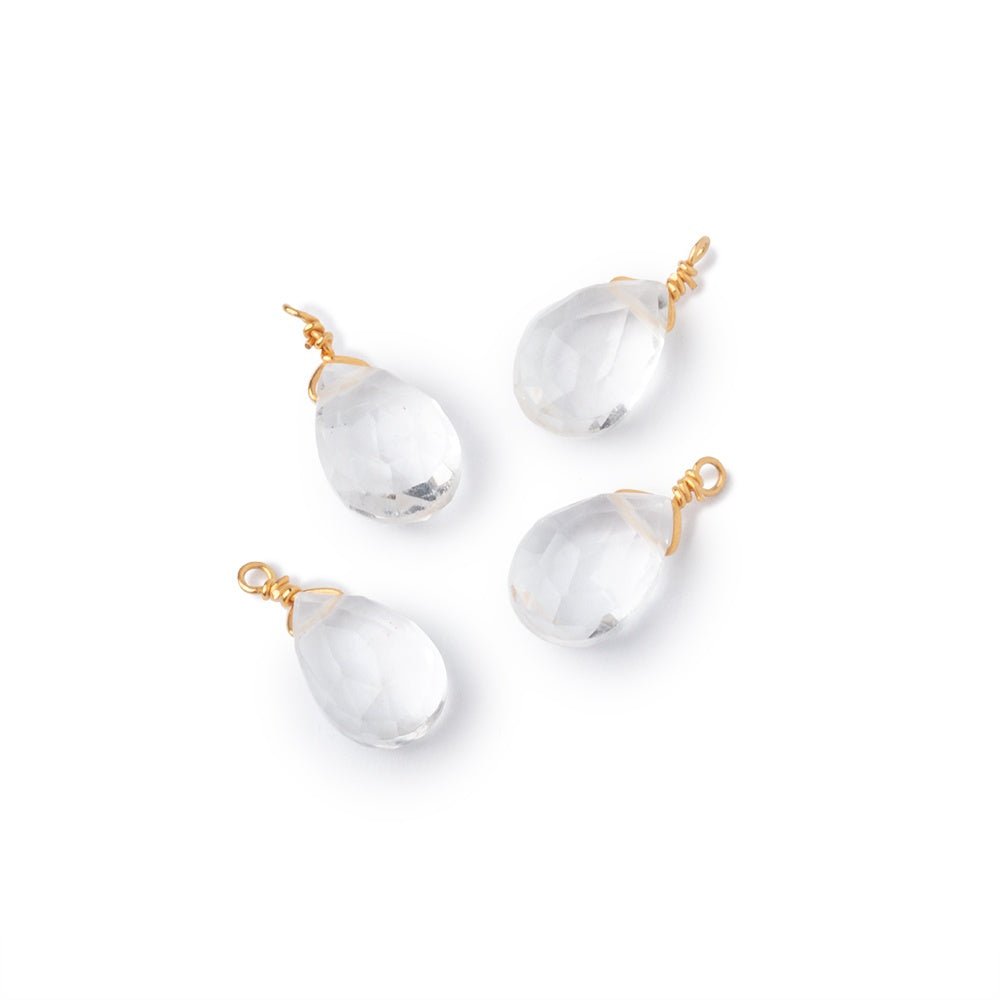 Set of 4 Vermeil Wire Wrapped 9x6mm Crystal Quartz Faceted Pear Focals (ONLINE ORDER ONLY)