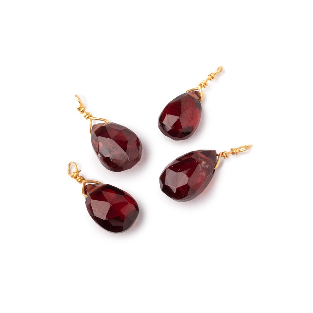 Set of 4 Vermeil Wire Wrapped 9x6mm Garnet Faceted Pear Focals (ONLINE ORDER ONLY)