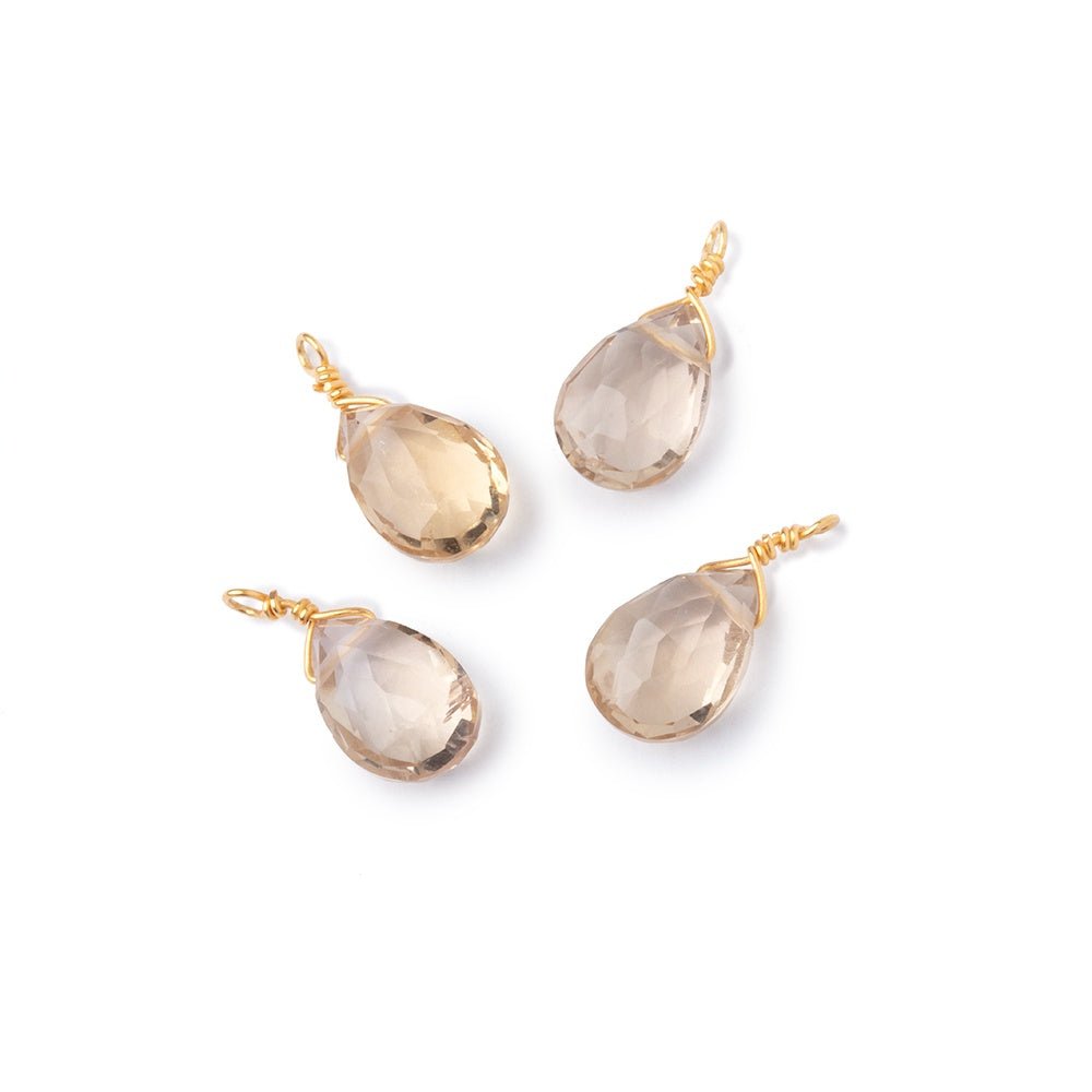Set of 4 Vermeil Wire Wrapped 9x6mm Honey Quartz Faceted Pear Focals (ONLINE ORDER ONLY)