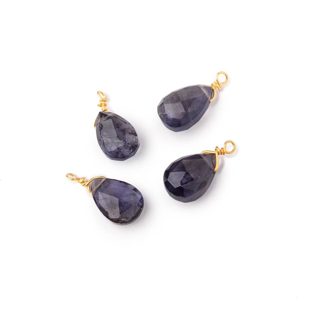 Set of 4 Vermeil Wire Wrapped 9x6mm Iolite Faceted Pear Focals (ONLINE ORDER ONLY)
