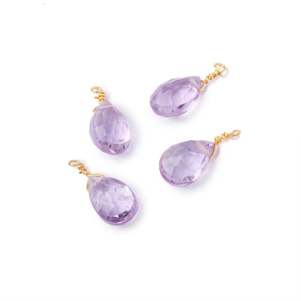 Set of 4 Vermeil Wire Wrapped 9x6mm Pink Amethyst Faceted Pear Focals (ONLINE ORDER ONLY)