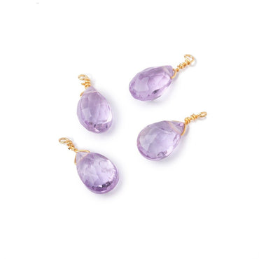 Set of 4 Vermeil Wire Wrapped 9x6mm Pink Amethyst Faceted Pear Focals (ONLINE ORDER ONLY)