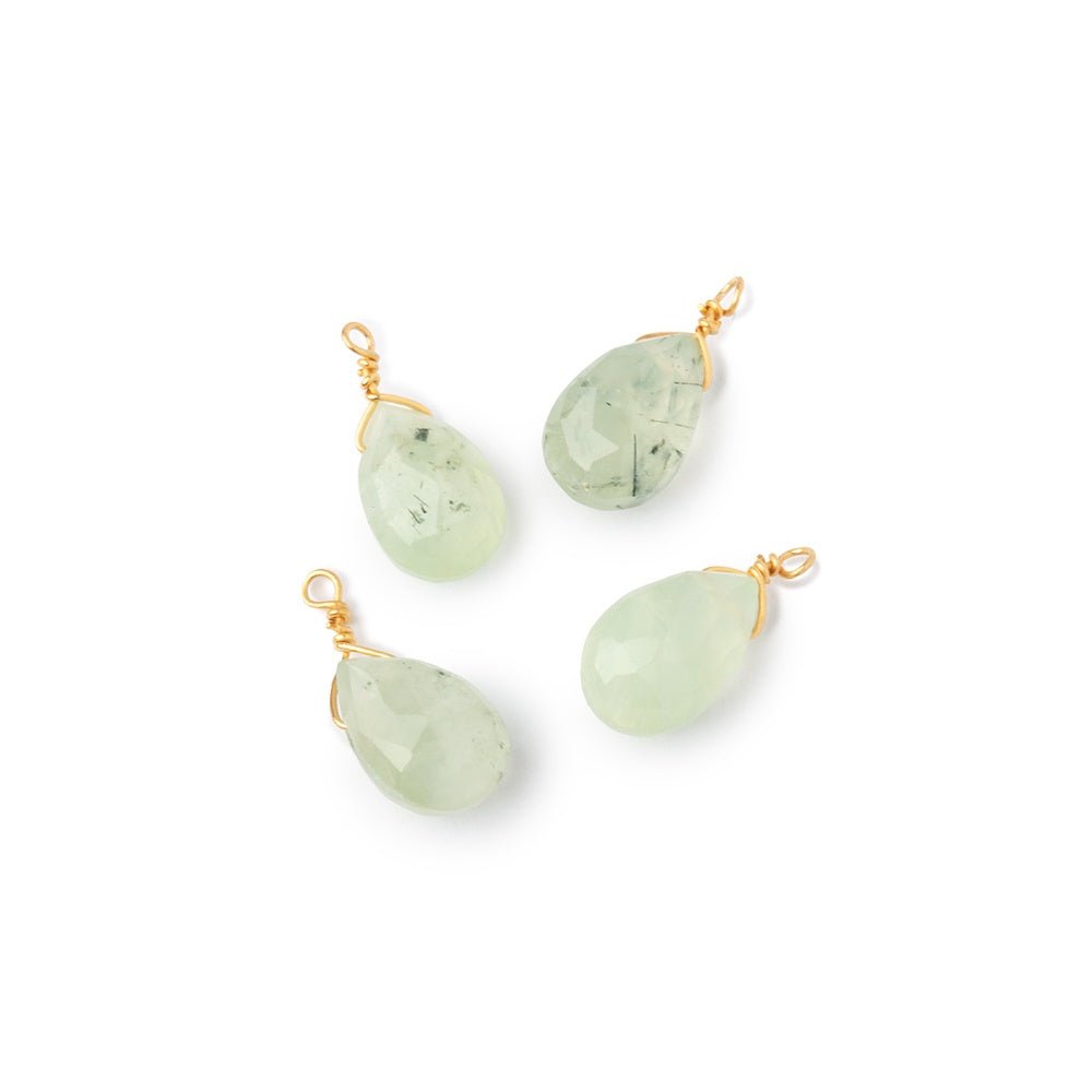 Set of 4 Vermeil Wire Wrapped 9x6mm Prehnite Faceted Pear Focals (ONLINE ORDER ONLY)