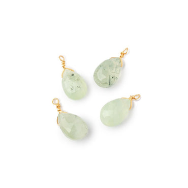 Set of 4 Vermeil Wire Wrapped 9x6mm Prehnite Faceted Pear Focals (ONLINE ORDER ONLY)
