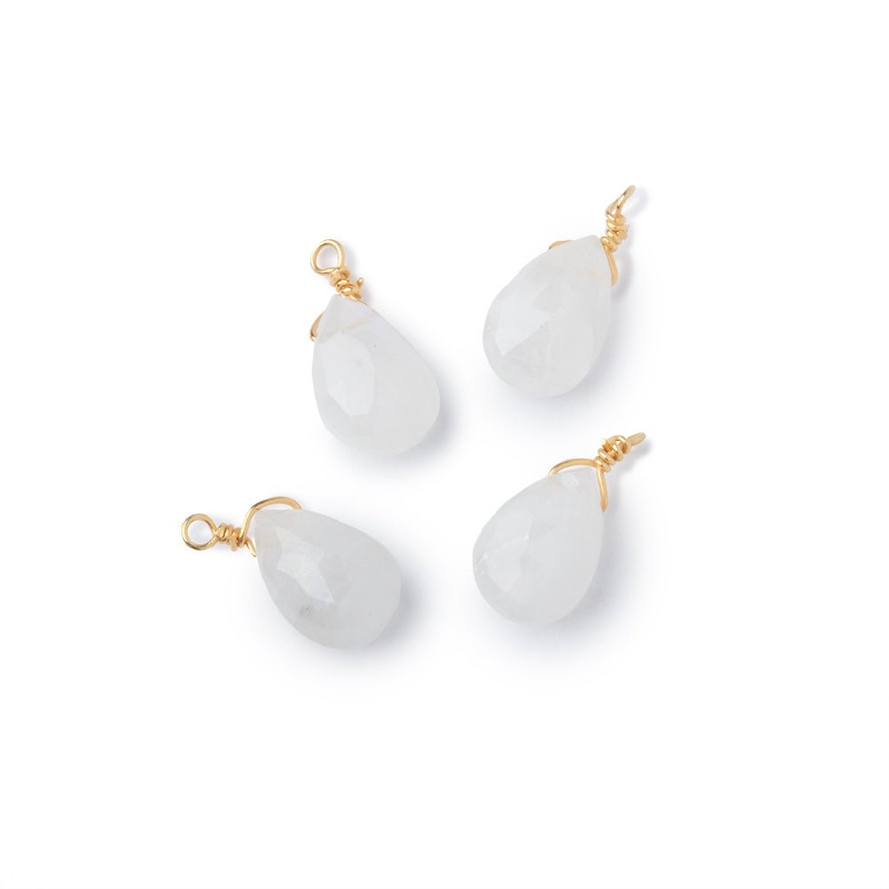 Set of 4 Vermeil Wire Wrapped 9x6mm Rainbow Moonstone Faceted Pear Focals (ONLINE ORDER ONLY)