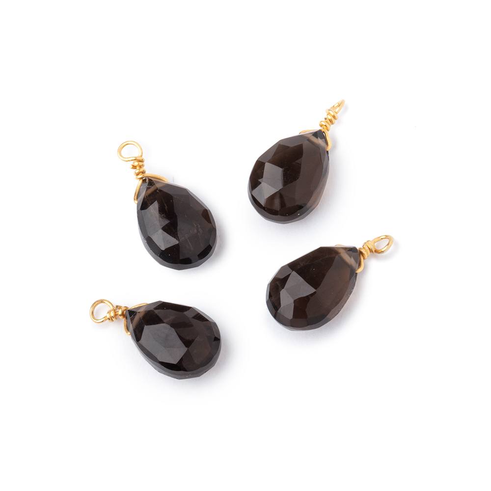 Set of 4 Vermeil Wire Wrapped 9x6mm Smoky Quartz Faceted Pear Focals (ONLINE ORDER ONLY)