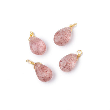 Set of 4 Vermeil Wire Wrapped 9x6mm Strawberry Quartz Faceted Pear Focals (ONLINE ORDER ONLY)