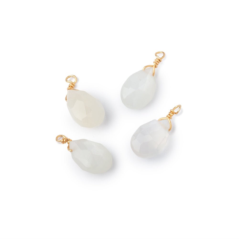 Set of 4 Vermeil Wire Wrapped 9x6mm White Moonstone Faceted Pear Focals (ONLINE ORDER ONLY)