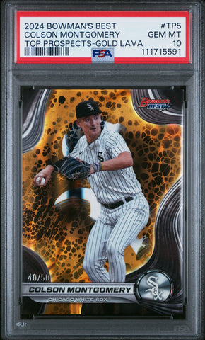 Graded 2024 Topps Bowmans Best Colson Montgomery #TP5 Top Prospects Gold Lava /50 Rookie RC Baseball Card PSA 10 Gem Mint (ONLINE ORDER ONLY)