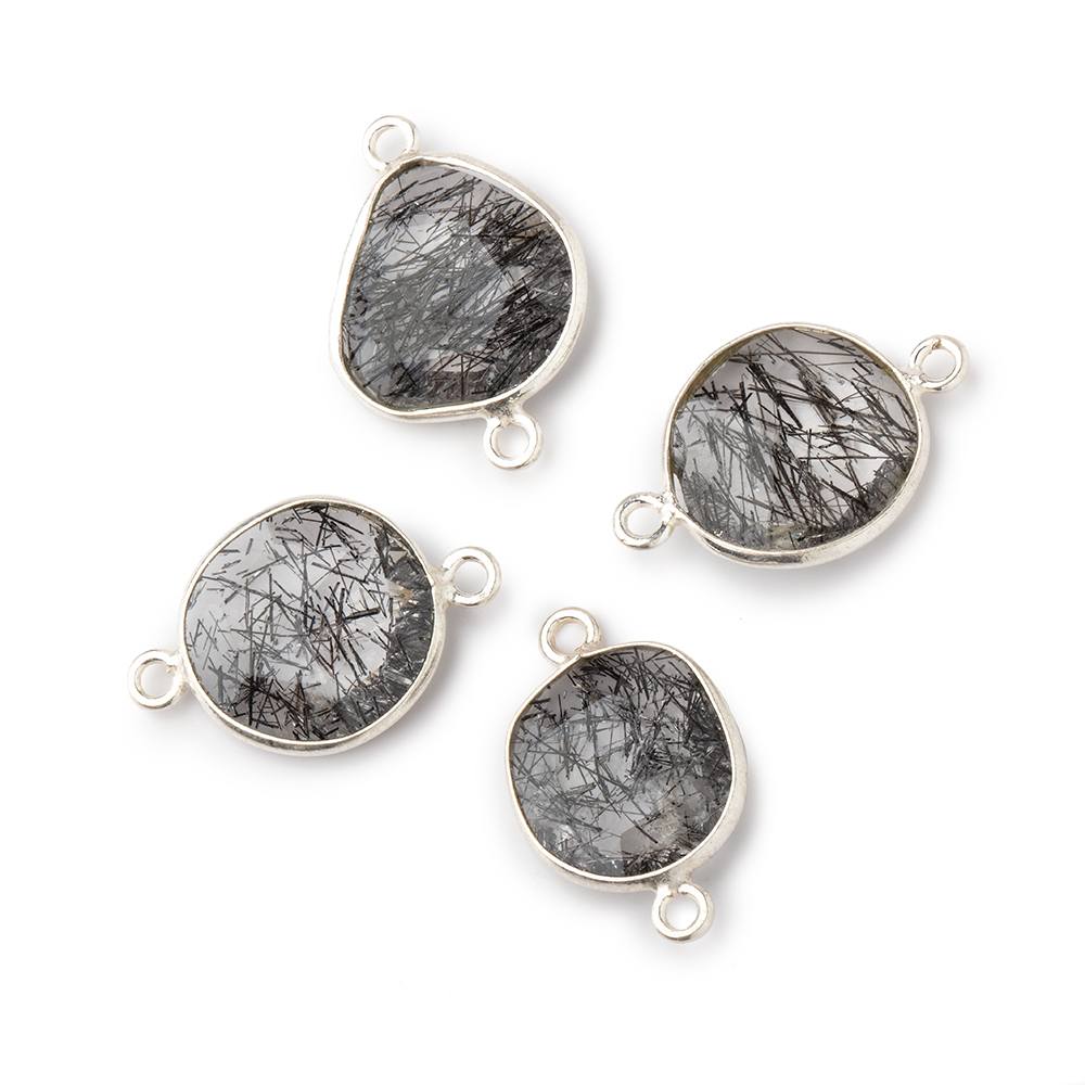 Silver .925 Bezeled Tourmalinated Quartz Faceted Nugget Connectors Set of 4 Pieces (ONLINE ORDER ONLY)