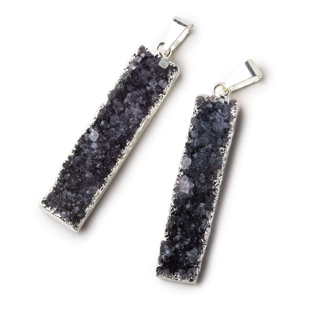 Silver Leafed Amethyst Bar Drusy Pendant with Bail Set of 2 pieces 39x9x7mm  A Grade (ONLINE ORDER ONLY)