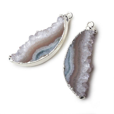 Silver Leafed Amethyst & Matrix Half Moon Drusy Pendant Set of 2 pieces 36x14x6mm  A Grade (ONLINE ORDER ONLY)