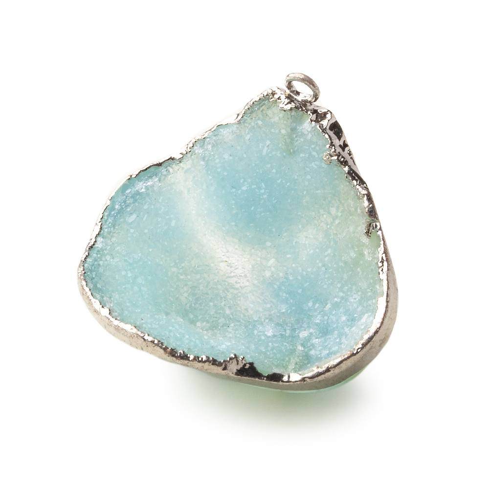 Silver Leafed Baby Blue Concave Drusy Pendant 1 focal bead 26x28x16mm  A Grade (ONLINE ORDER ONLY)
