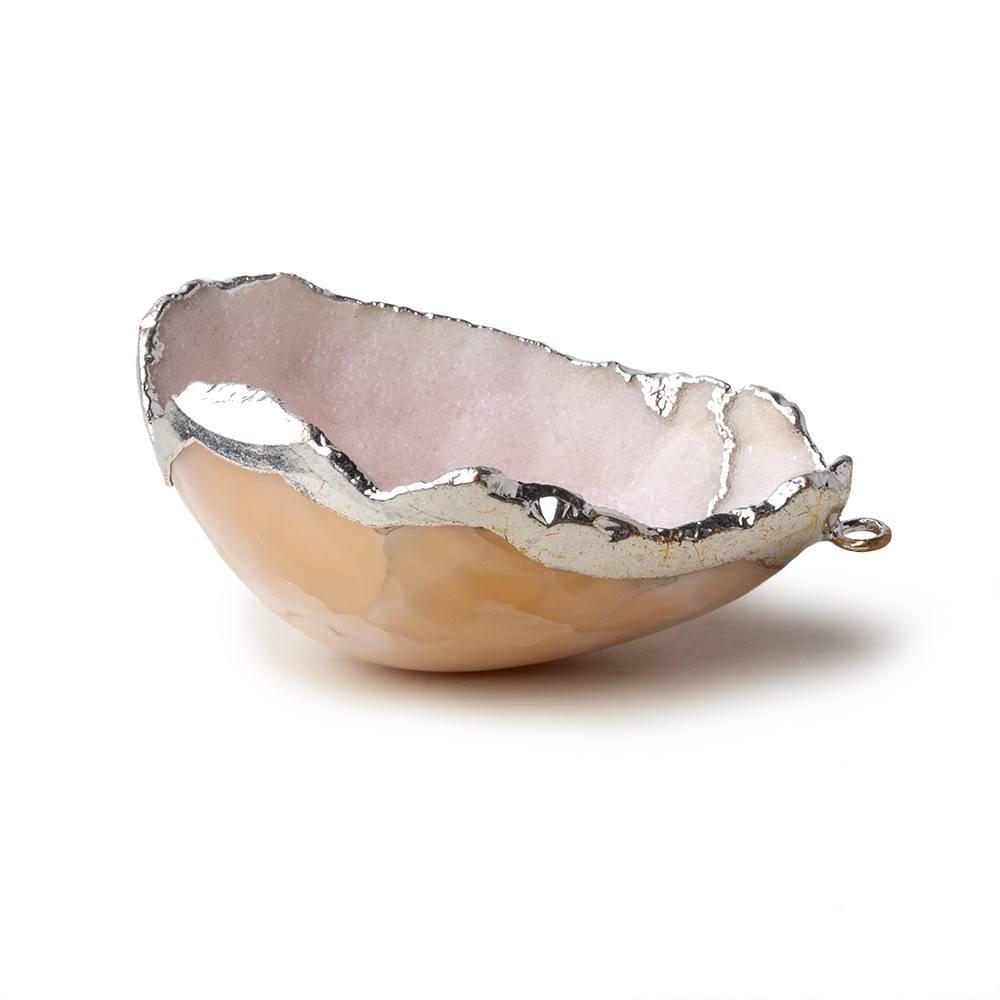 Silver Leafed Baby Pink Concave Drusy Pendant 1 focal bead 42x29x17mm  A Grade (ONLINE ORDER ONLY)
