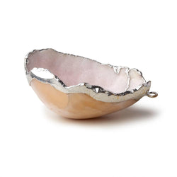 Silver Leafed Baby Pink Concave Drusy Pendant 1 focal bead 42x29x17mm  A Grade (ONLINE ORDER ONLY)