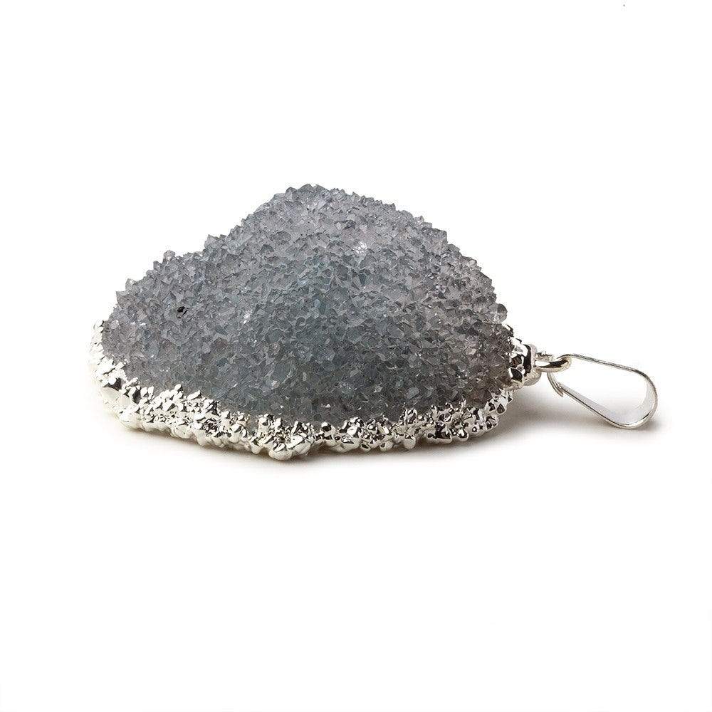 Silver Leafed Blue Grey Convex Drusy Pendant with Bail 1 focal bead 33x36x16mm  A Grade (ONLINE ORDER ONLY)