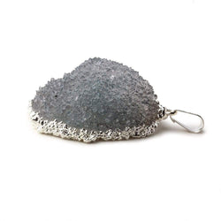 Silver Leafed Blue Grey Convex Drusy Pendant with Bail 1 focal bead 33x36x16mm  A Grade (ONLINE ORDER ONLY)