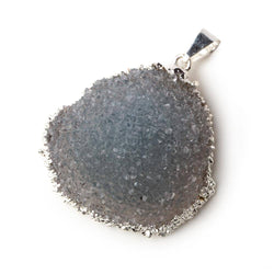 Silver Leafed Blue Grey Convex Drusy Pendant with Bail 1 focal bead 33x36x16mm  A Grade (ONLINE ORDER ONLY)