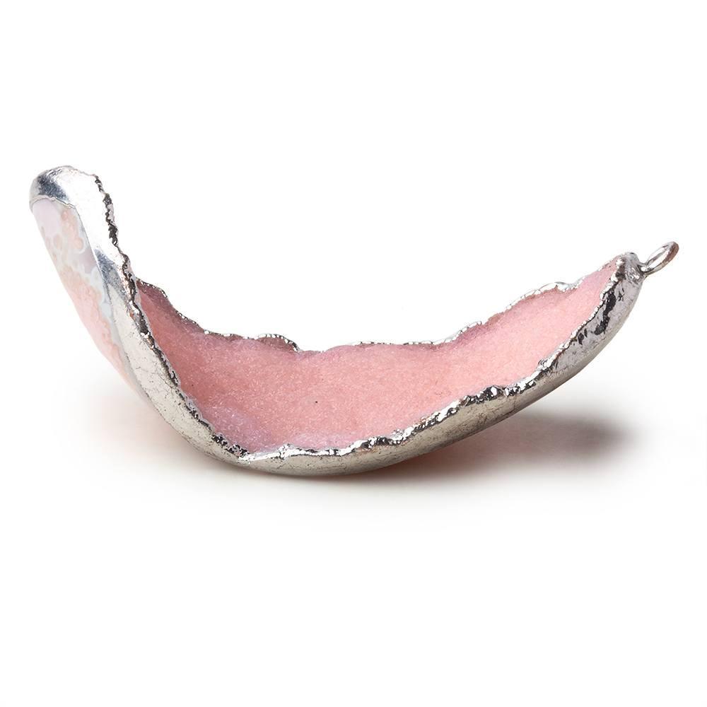 Silver Leafed Bubble Gum Pink Concave Drusy Pendant 1 focal bead 47x27x20mm  A Grade (ONLINE ORDER ONLY)