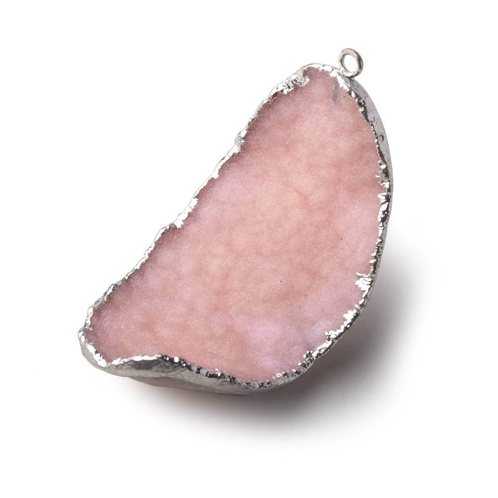 Silver Leafed Bubble Gum Pink Concave Drusy Pendant 1 focal bead 47x27x20mm  A Grade (ONLINE ORDER ONLY)