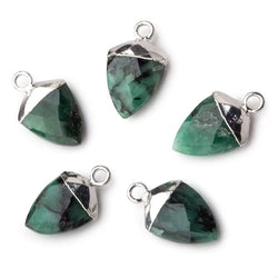 13x10mm Silver Leafed Emerald faceted shield Pendant 1 focal bead (ONLINE ORDER ONLY)