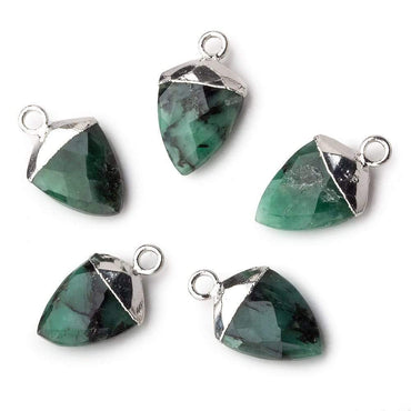 13x10mm Silver Leafed Emerald faceted shield Pendant 1 focal bead (ONLINE ORDER ONLY)