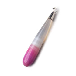 Silver Leafed Hot Pink Banded Agate tear drop Pendant 1 focal bead 40x7mm (ONLINE ORDER ONLY)