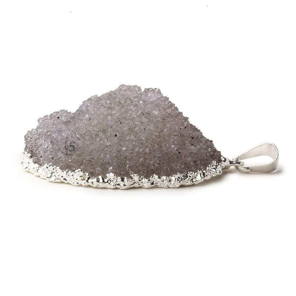 Silver Leafed Ice Grey Convex Drusy Pendant with Bail 1 focal bead 37x27x16mm  A Grade (ONLINE ORDER ONLY)
