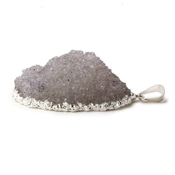 Silver Leafed Ice Grey Convex Drusy Pendant with Bail 1 focal bead 37x27x16mm  A Grade (ONLINE ORDER ONLY)