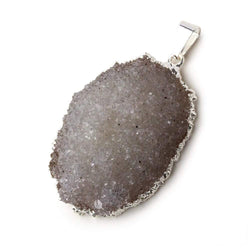 Silver Leafed Ice Grey Convex Drusy Pendant with Bail 1 focal bead 37x27x16mm  A Grade (ONLINE ORDER ONLY)