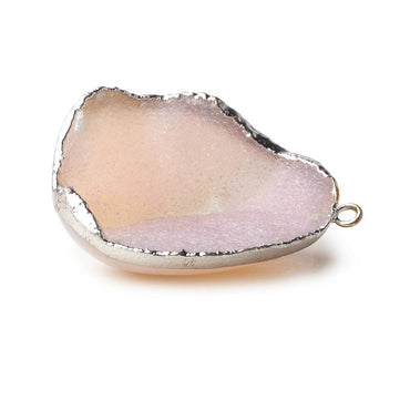 Silver Leafed Pale Pink Concave Drusy Pendant 1 focal bead 33x26x15mm  A Grade (ONLINE ORDER ONLY)