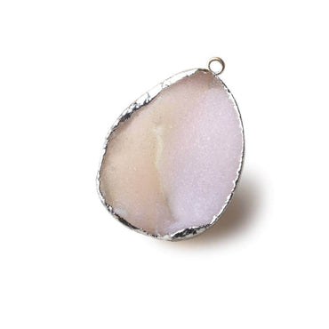 Silver Leafed Pale Pink Concave Drusy Pendant 1 focal bead 33x26x15mm  A Grade (ONLINE ORDER ONLY)