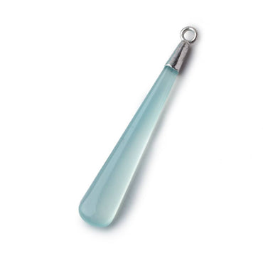 Silver Leafed Pale Seafoam Green Chalcedony pear Pendant 1 focal bead 40x7mm (ONLINE ORDER ONLY)