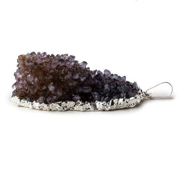 Silver Leafed Purple Crystal Convex Drusy Pendant with Bail 1 focal bead 42x30x17mm  A Grade (ONLINE ORDER ONLY)