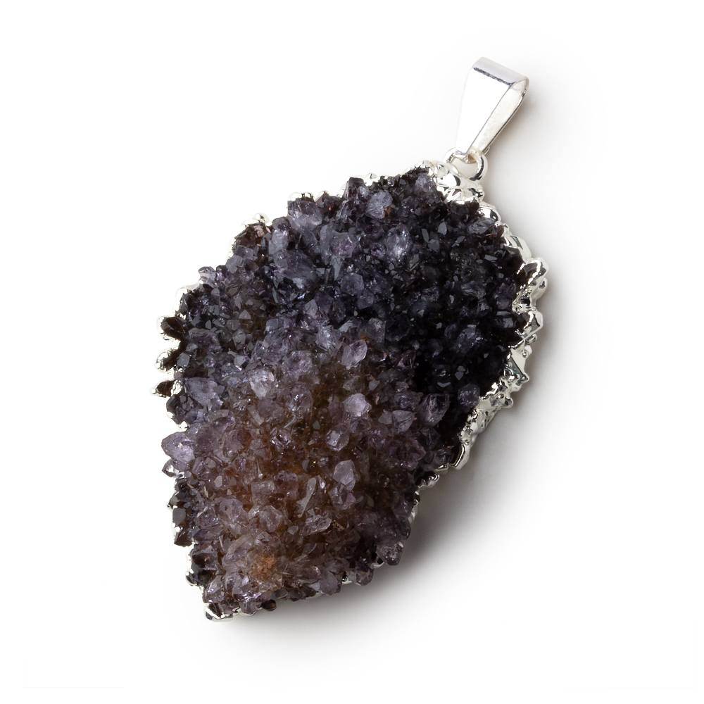 Silver Leafed Purple Crystal Convex Drusy Pendant with Bail 1 focal bead 42x30x17mm  A Grade (ONLINE ORDER ONLY)