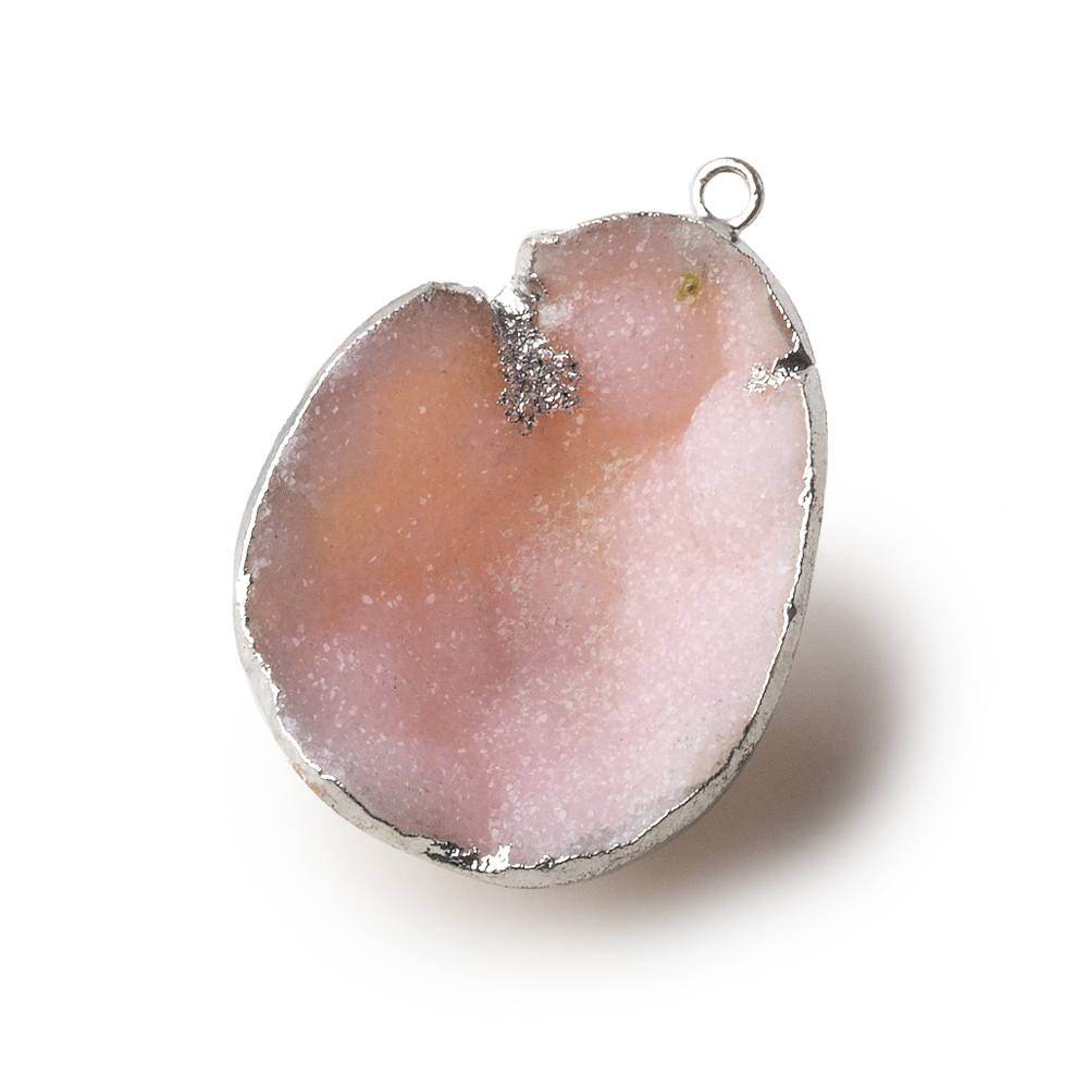 Silver Leafed Rose Pink Concave Drusy Pendant 1 focal bead 31x26x13mm  A Grade (ONLINE ORDER ONLY)